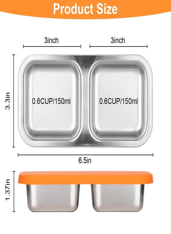 DOSEWART 2-Compartment 10oz Stainless Steel Snack Containers, Reusable Snack Containers with Silicone Lids Lunch Box for Meal Prep Food Storage On-the-Go Snacking(Orange) - Image 2